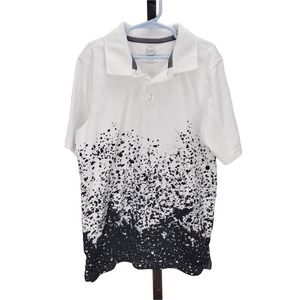 Wonder Nation Boys White Black Fashion Paint Splat Polo Shirt Size L 10 12